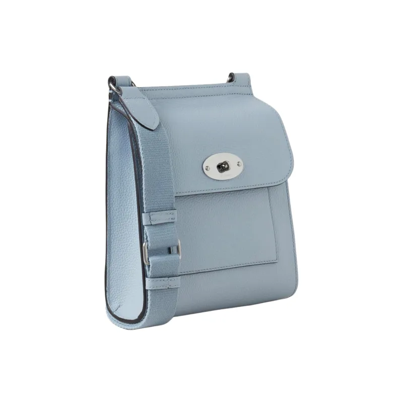 Mulberry Grain Leather Messenger Bag, Handbag, Shoulder Bag, Crossbody Bag Small Size Women's Blue Poplin-1