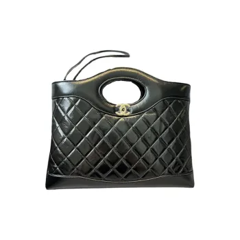 CHANEL Shiny Lambskin Shoulder Bag, Crossbody Bag, Handbag Medium Size Women's Black