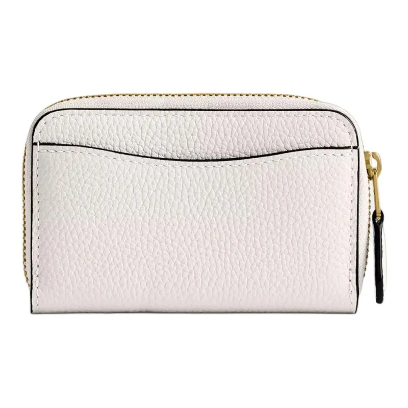 COACH Zip Around Polished Pebble Leather Card Holder Small Size Women's Brass & Chalk-1