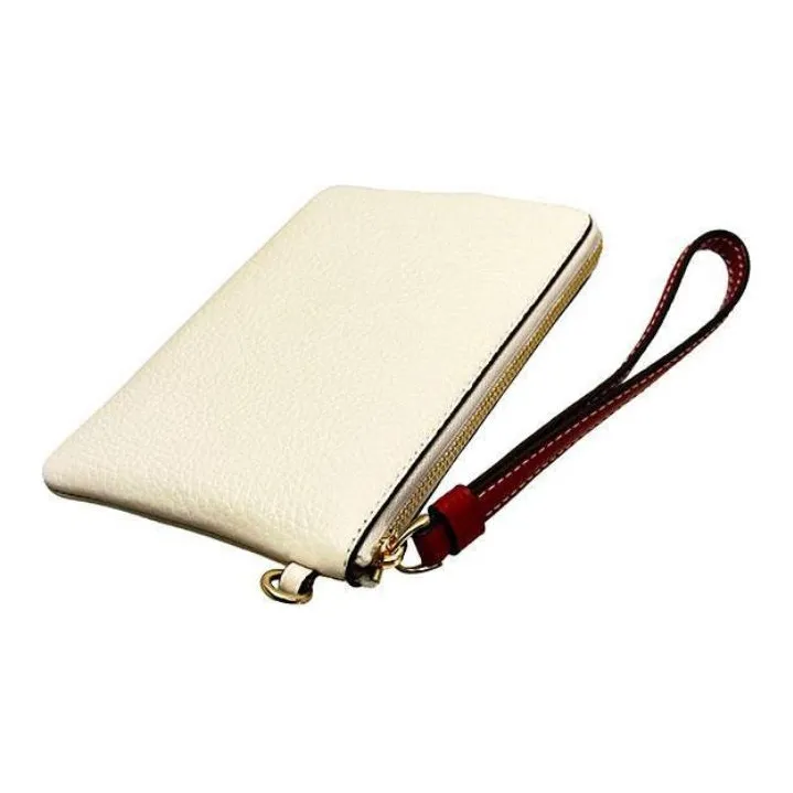COACH Corner Zip Pebbled Leather Wrist Bag Clutch Trumpets Women's Chalk White-4