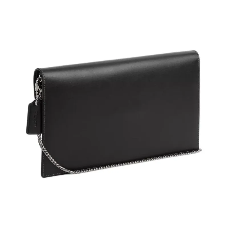 COACH Calfskin One Shoulder Crossbody Clutch Large Size Women's Silver & Black-1