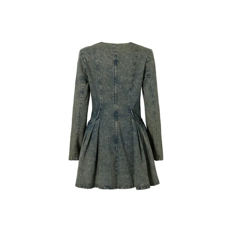 MEETLADY Long Sleeved Dresses Women's Denim Blue-1