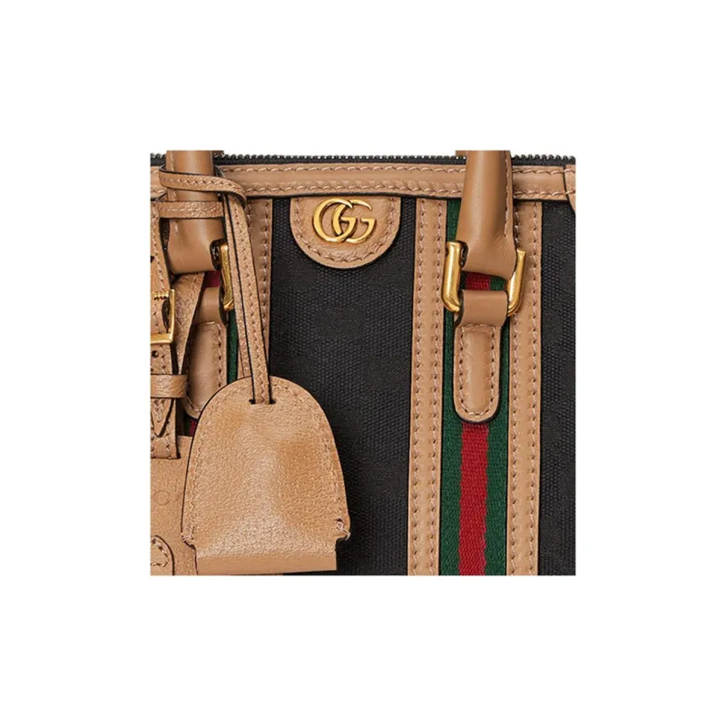 GUCCI Canvas With Leather Canvas Bag, Travel Bag, Shoulder Bag, Crossbody Bag, Handbag Mini Women's Black/Brown-7
