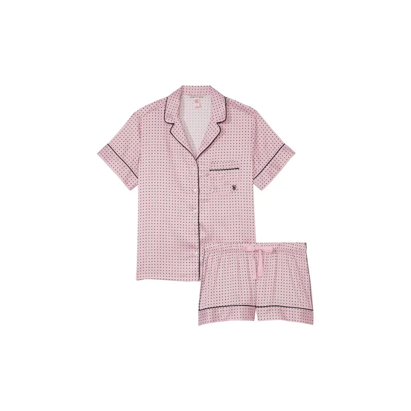 Victoria's Secret Satin Short Pajama Set Pajama Set Women's Pink Polka Dot-0