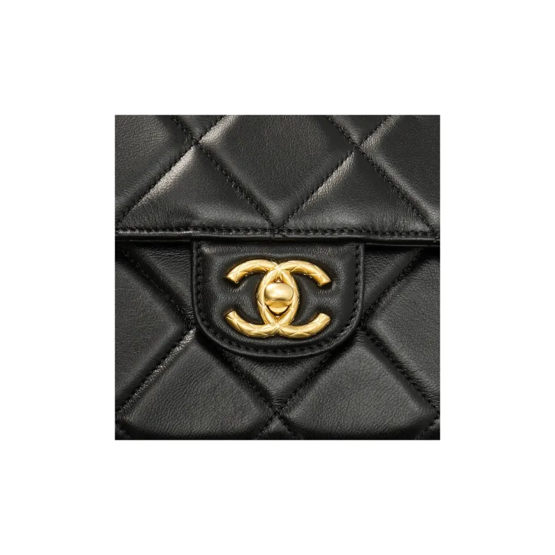 CHANEL Lambskin Flap Bag, Shoulder Bag, Crossbody Bag Mini Women's Black-4