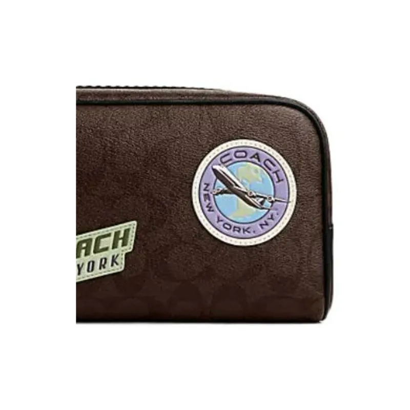 COACH Travel Kit PVC With Cow Leather Travel Bag Clutch Tubas Unisex Dark Coffee-4