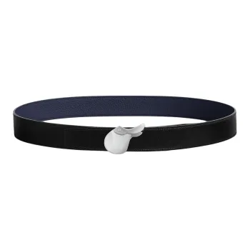 HERMES Horse Saddle Pattern With Buckle Smooth Buckle Leather Belts Men's Black/Blue Width: 3.2cm