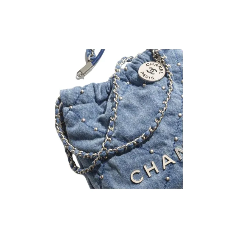 CHANEL 22Bag Washed Denim Handbags Mini Women's Denim Blue-3