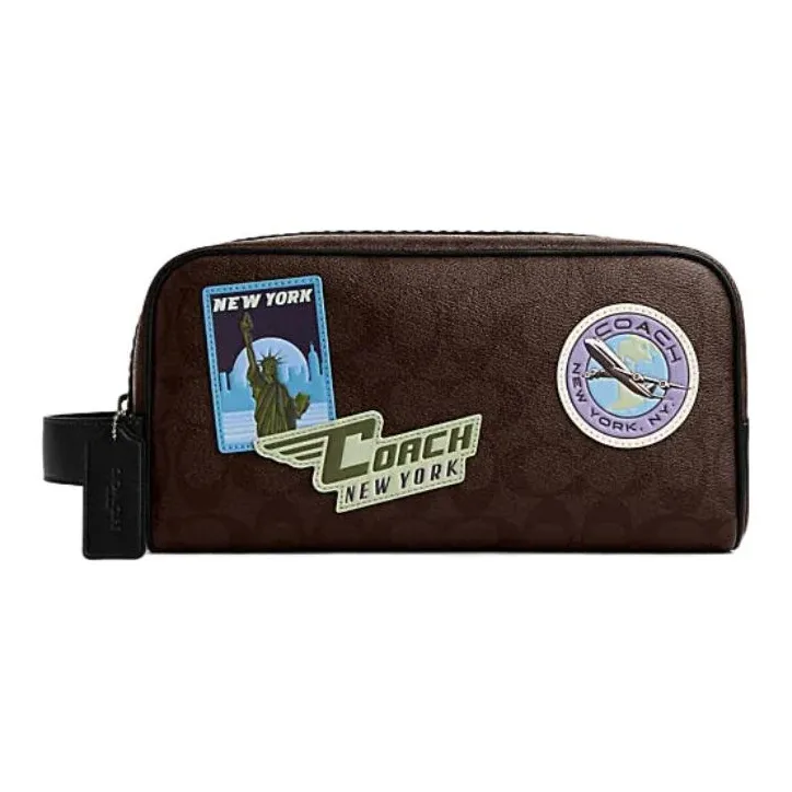 COACH Travel Kit PVC With Cow Leather Travel Bag Clutch Tubas Unisex Dark Coffee-0