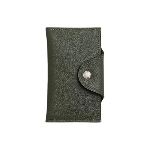 HERMES Evercolor Calfskin Card Holder Women's C6 Vert De Gris Gray Green