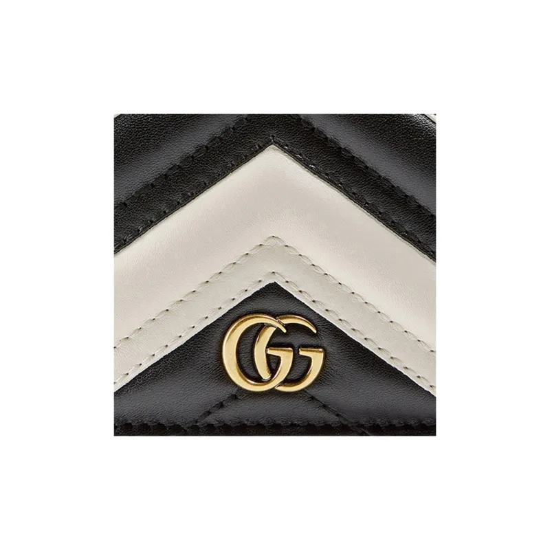 GUCCI GG Marmont Quilting Leather Card Holder Wallet Regular Women's Black/White-3