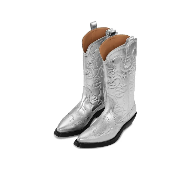 GANNI Mid Shaft Embroidered Western Boots Women's-2