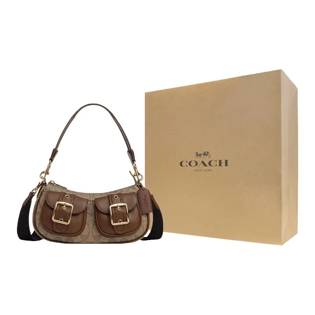 COACH Ashton Canvas With Leather Baguette Bag, Shoulder Bag, Crossbody Bag Medium Size Women's Umber-6