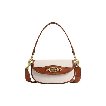 COACH Harley Fabric Cow Leather Patchwork Handbag Shoulder Bag Women's Brass