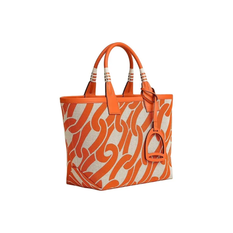HERMES Steeple H Plume Canvas With Swift Calfskin Tote Bag Shopping Bag Handbag Women's Beige With Natural Accents-1