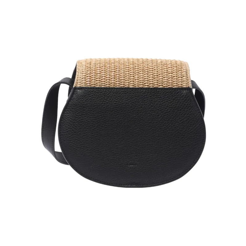 Chloe Marcie Raffia With Linen Shoulder Bag, Crossbody Bag Trumpets Women's Black & Natural-2