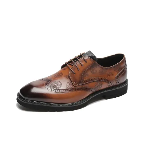 AOKANG Dress Shoes Men Low-Top Yellow Brown