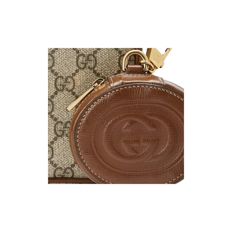 GUCCI Canvas With Leather Shoulder Bag, Crossbody Bag Mini Unisex Ebony/Brown-5