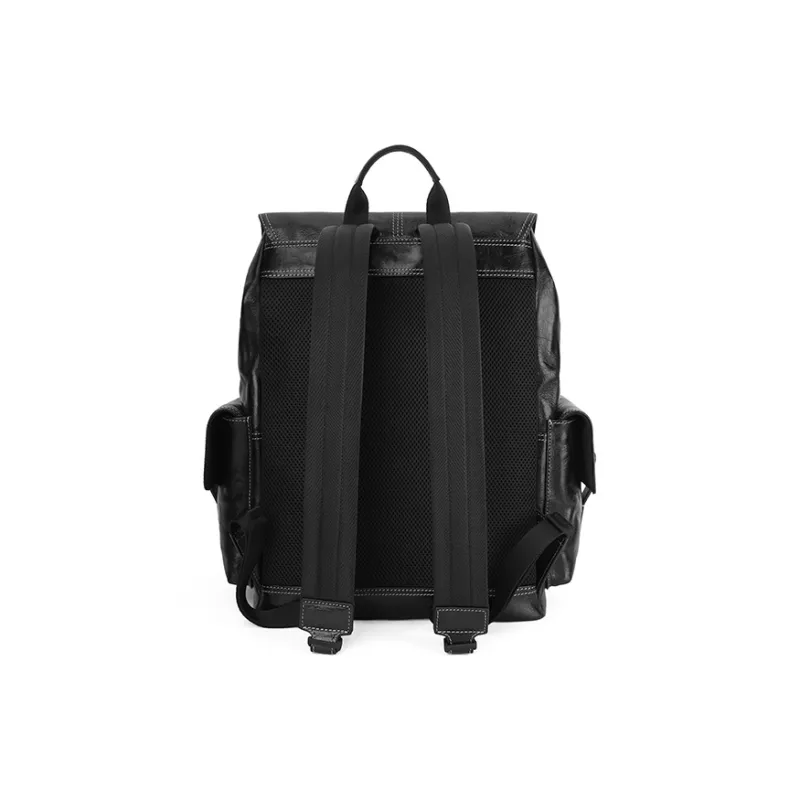 PIERRE CARDIN Fashion Casual Men's Backpack Top Grain Cow Leather Travel Backpack Men's Black-4