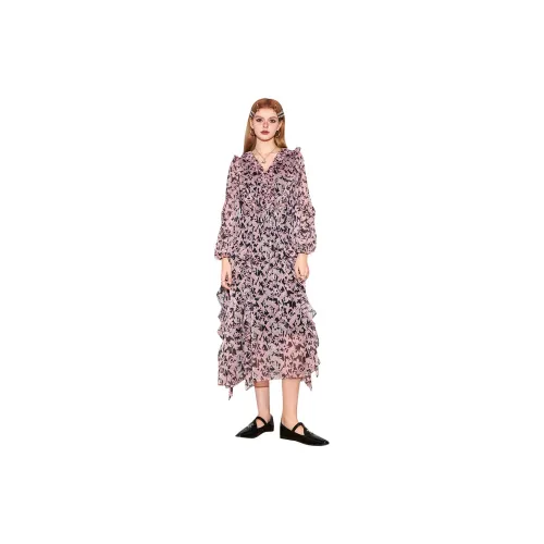 ELF SACK Long-Sleeved Dresses Women's Pink Floral Pattern