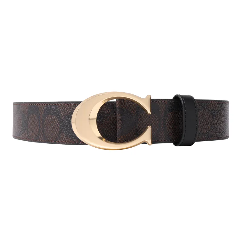 COACH Cow Leather Monogram Belt Men's Dark Brown Width 3.8cm-0