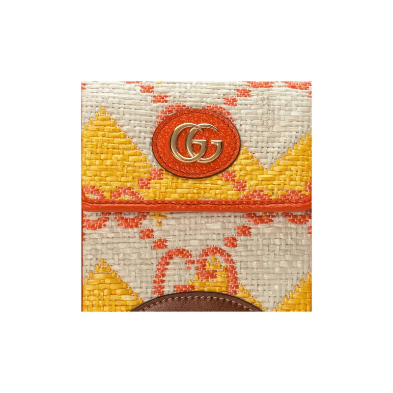 GUCCI Straw With Leather Trim Cell Phone Pouch Shoulder Bag Crossbody Bag Mini Women's Beige/Orange-7
