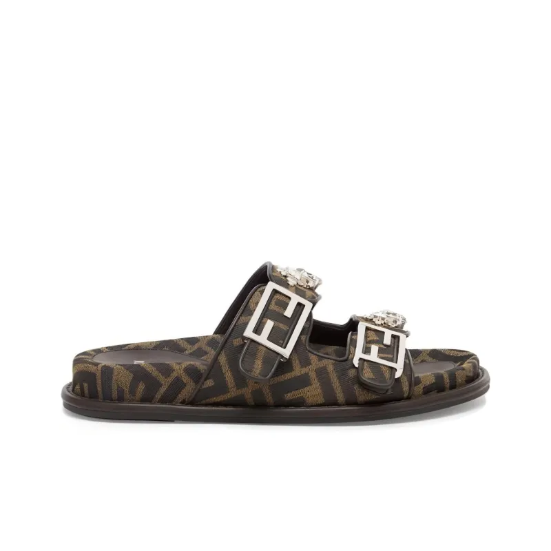 FENDI Ff Jacquard Buckle Detailed Slides Women's-1