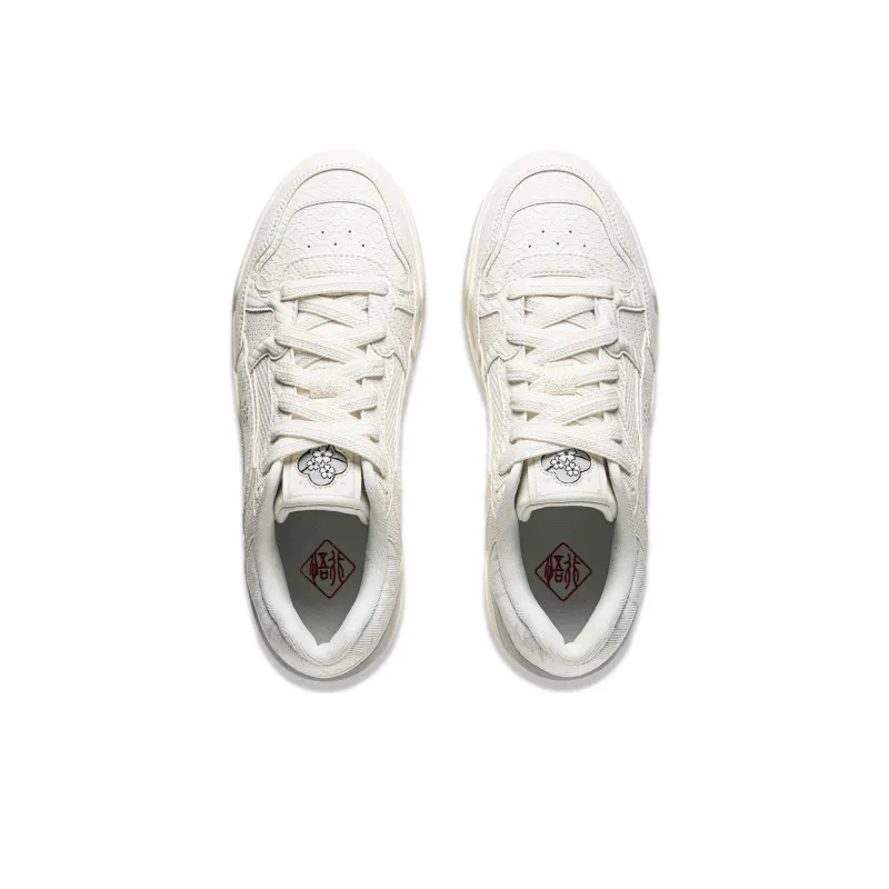 LiNing Moon White 2.0 Anti Slip Wear Resistant Breathable Height Increasing Low Top Skateboard Shoes Men's Ecru-3
