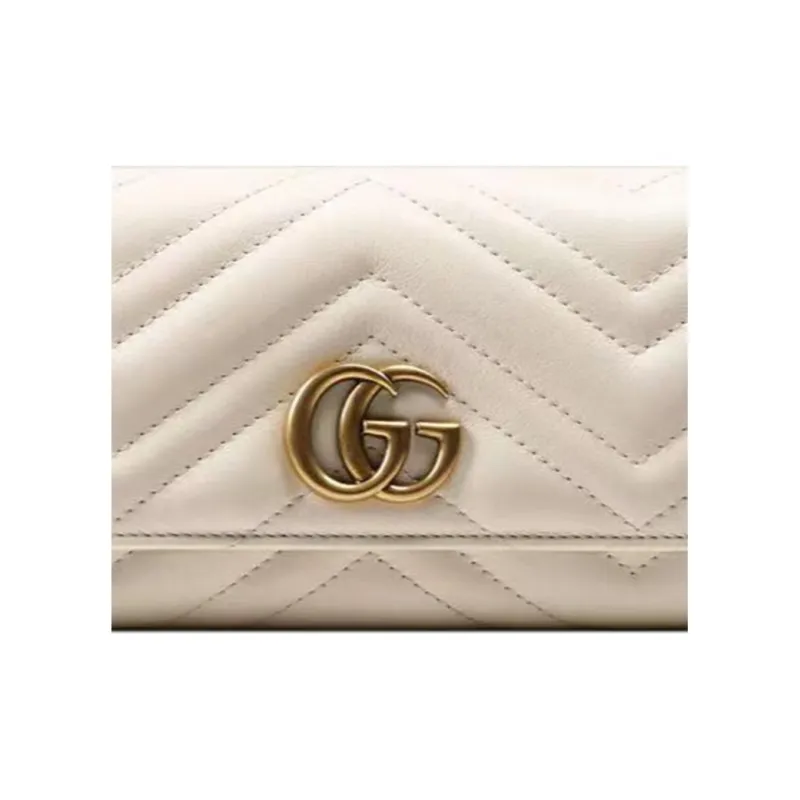 GUCCI GG Marmont Leather Wallet Women's White-3