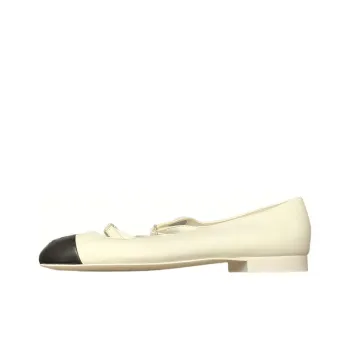 CHANEL Flat Shoes Women's White Black