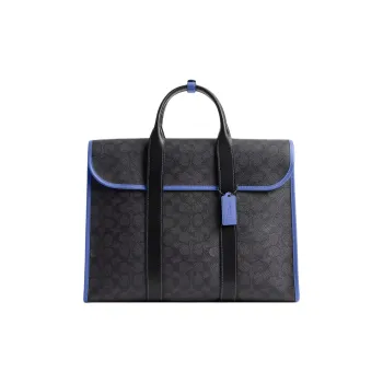 COACH Gotham Coated Canvas Briefcase, Handbag Tubas Men's Charcoal & Blueberry