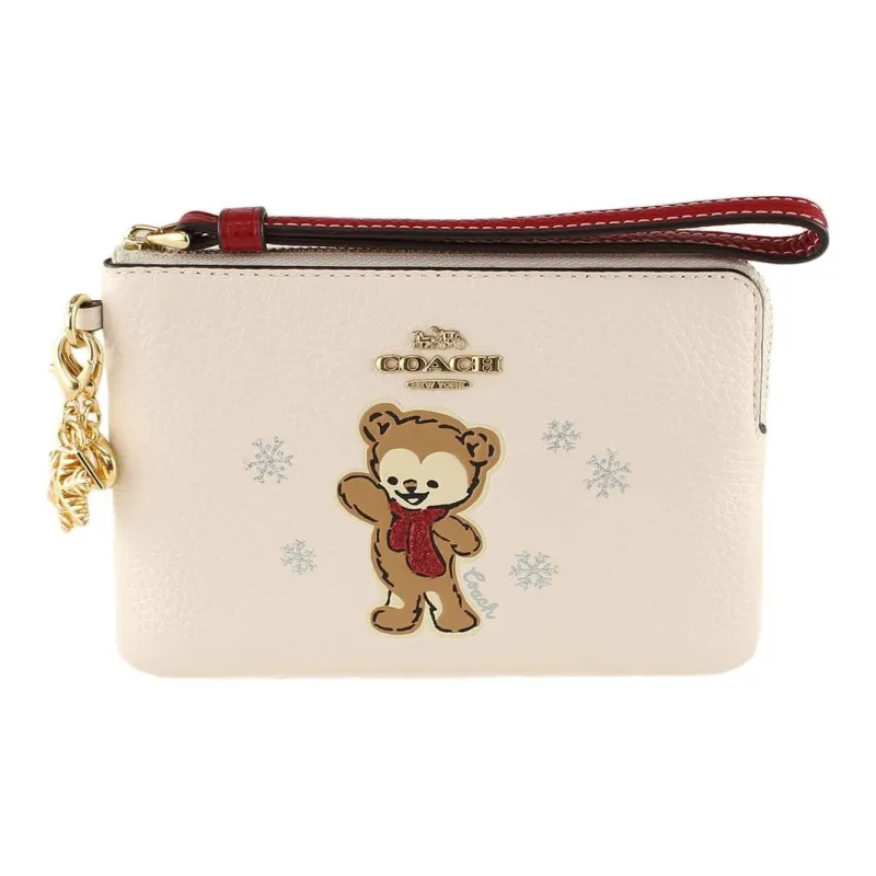 COACH Corner Zip Pebbled Leather Wrist Bag Clutch Trumpets Women's Chalk White-2