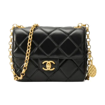 CHANEL Lambskin Flap Bag, Shoulder Bag, Crossbody Bag Mini Women's Black