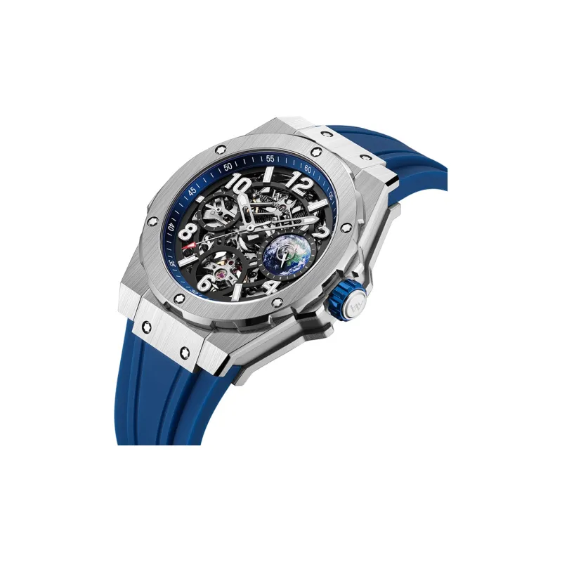 Welly Merck Automatic Mechanical Movement Silicone Strap Watch Men's Watches Cut Out Dial-2