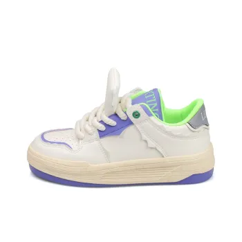 B10CROWN Anti Slip Wear Resistant Low Top Skateboard Shoes Women's Beige Blue