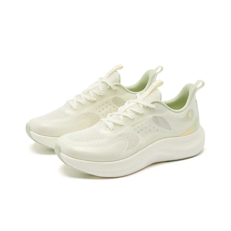 QIAODAN Joy Bullet 2.0 Cushioned Slip Resistant Breathable Lightweight Low Top Running Shoes Women's Beige Green-2
