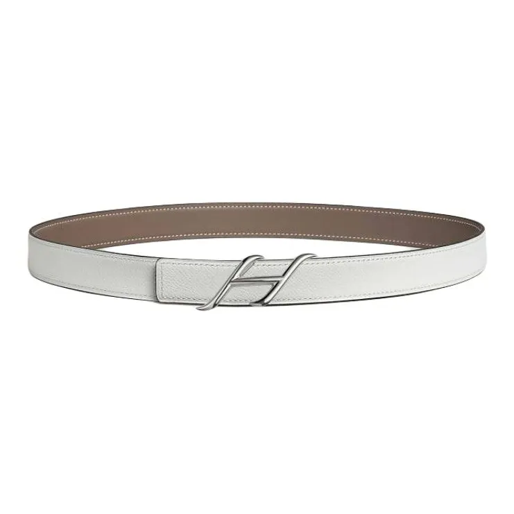 HERMES H Letter Styling Smooth Buckle Leather Belts Women's Gray Width 2.4cm-1
