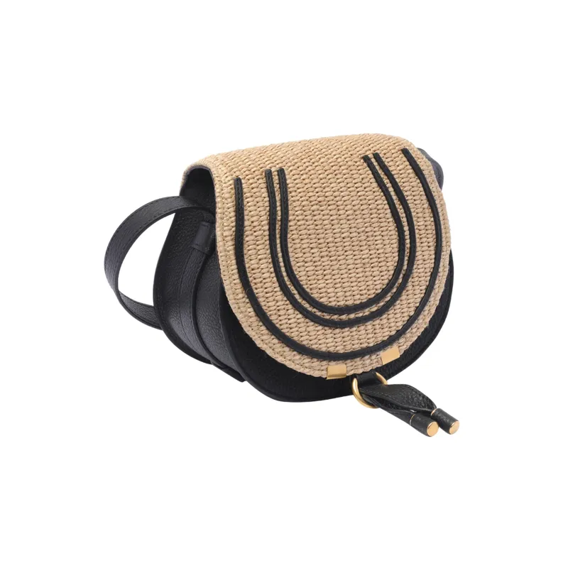Chloe Marcie Raffia With Linen Shoulder Bag, Crossbody Bag Trumpets Women's Black & Natural-1