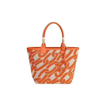 HERMES Steeple H Plume Canvas With Swift Calfskin Tote Bag Shopping Bag Handbag Women's Beige With Natural Accents