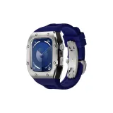 Silver Bezel Black Case, Blue Strap