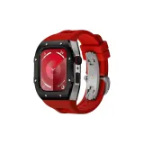 Black Bezel Silver Case, Red Strap