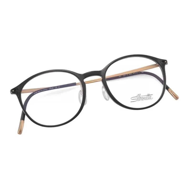 SILHOUETTE Titanium Alloy Irregular Shape Eyeglass Frames Unisex Black Gold-1
