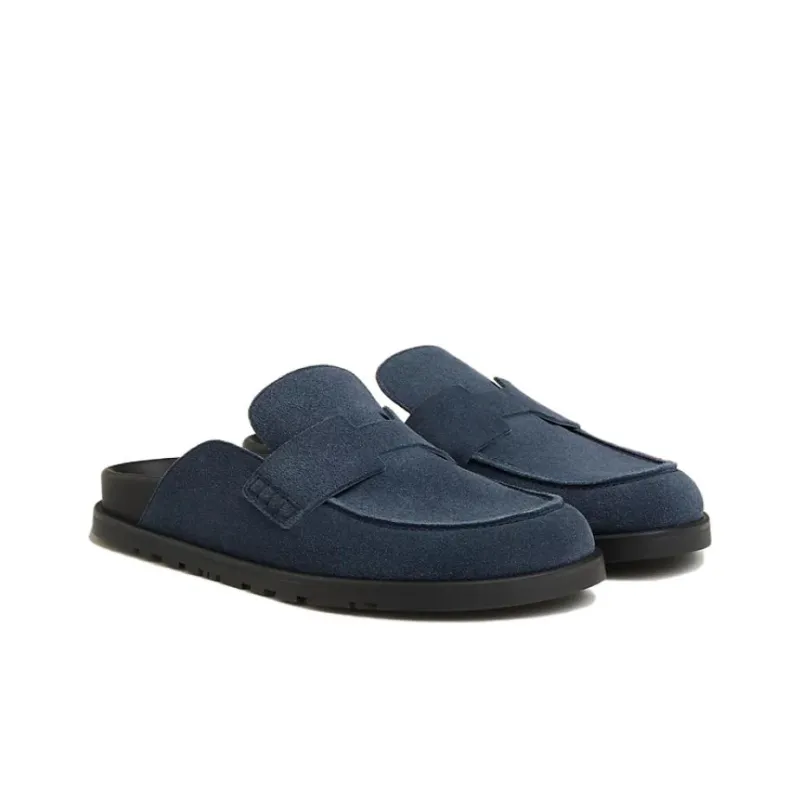 HERMES Go Wrap toe Slippers Men's Blue-2