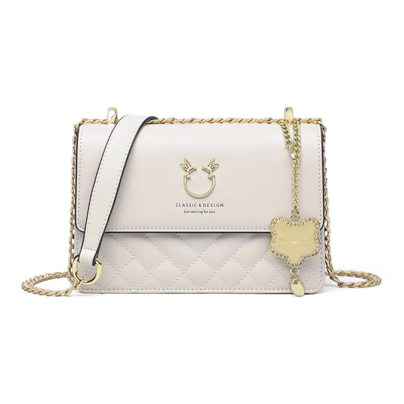 COMELY Cow Leather Patchwork Synthetic Leather Small Square Bag Shoulder Bag Girlish Crossbody Bag Regular Women's Ecru-2
