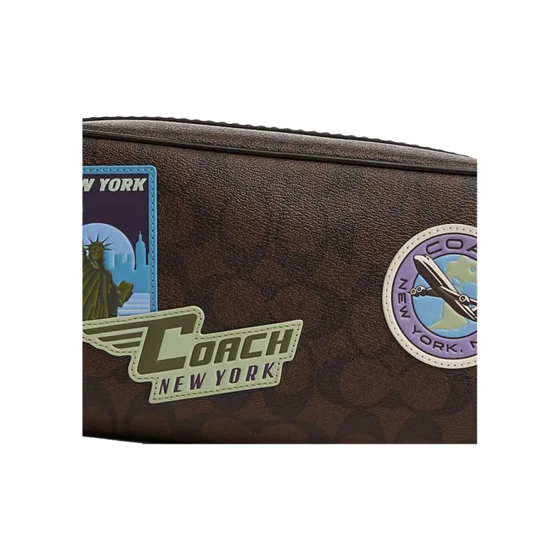 COACH Travel Kit PVC With Cow Leather Travel Bag Clutch Tubas Unisex Dark Coffee-3