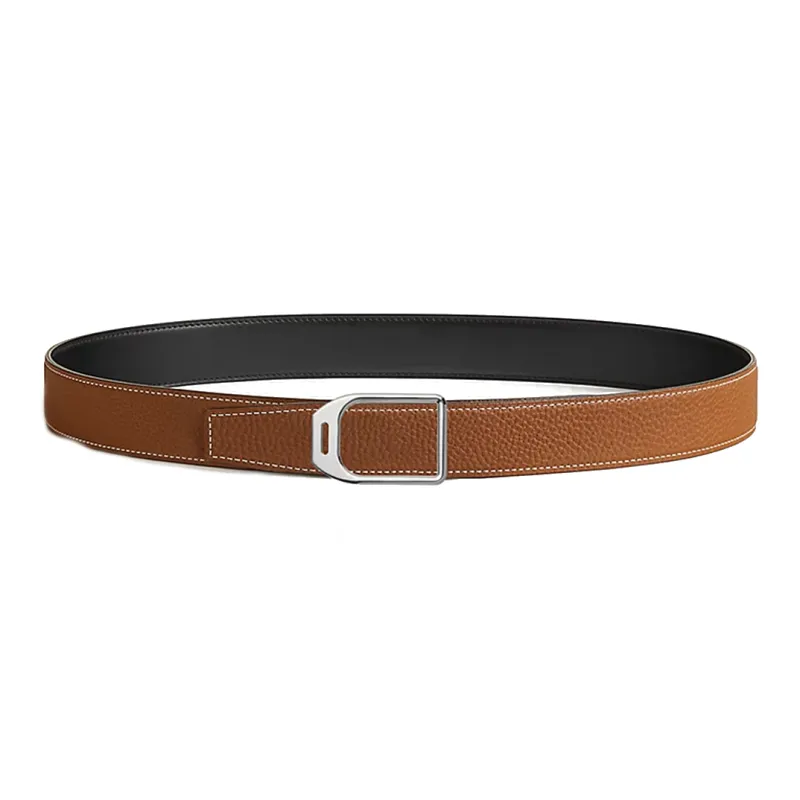 HERMES Cut-Out Design Leather Belts Men's Black/Brown Width: 3.2CM-1