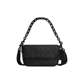 COACH Charter Artificial Leather Shoulder Bag Crossbody Bag Small Size Women's Charcoal Black