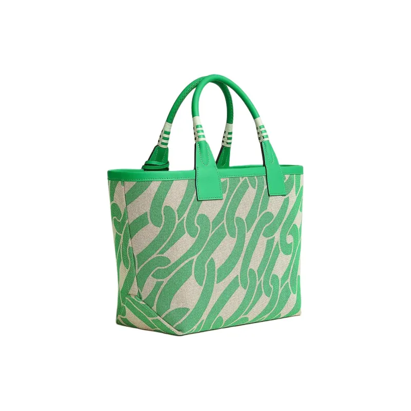 HERMES Steeple H Plume Canvas With Swift Calfskin Tote Bag Shopping Bag Handbag Women's Comics Green/Beige-2