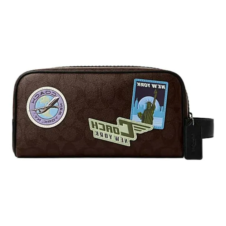 COACH Travel Kit PVC With Cow Leather Travel Bag Clutch Tubas Unisex Dark Coffee-1