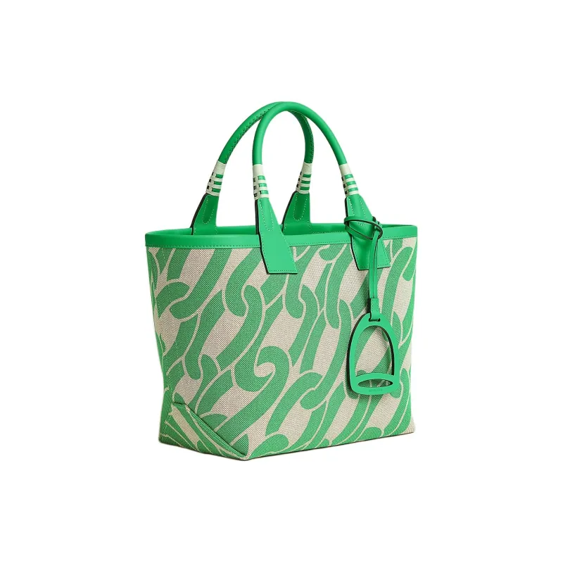 HERMES Steeple H Plume Canvas With Swift Calfskin Tote Bag Shopping Bag Handbag Women's Comics Green/Beige-1